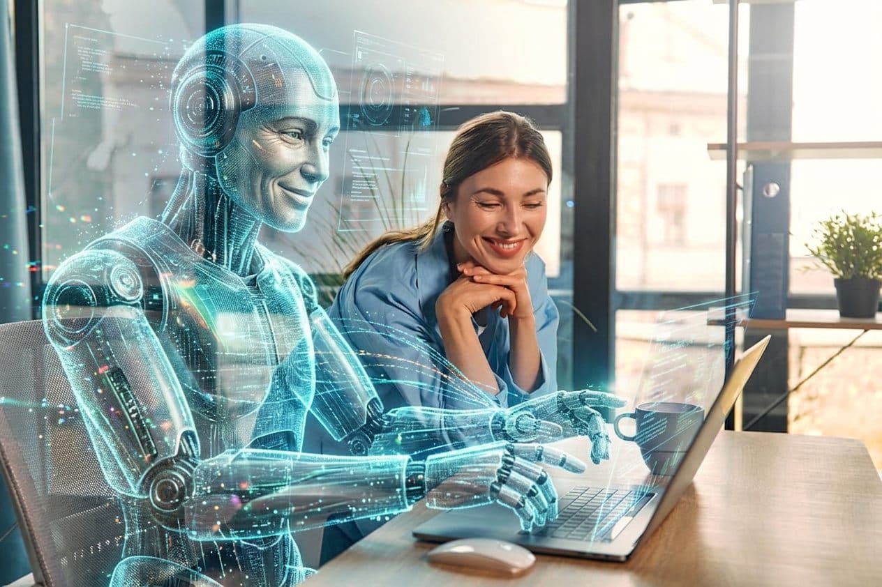 The AI Coach sitting beside an operator at their laptop, reviewing live data overlays
